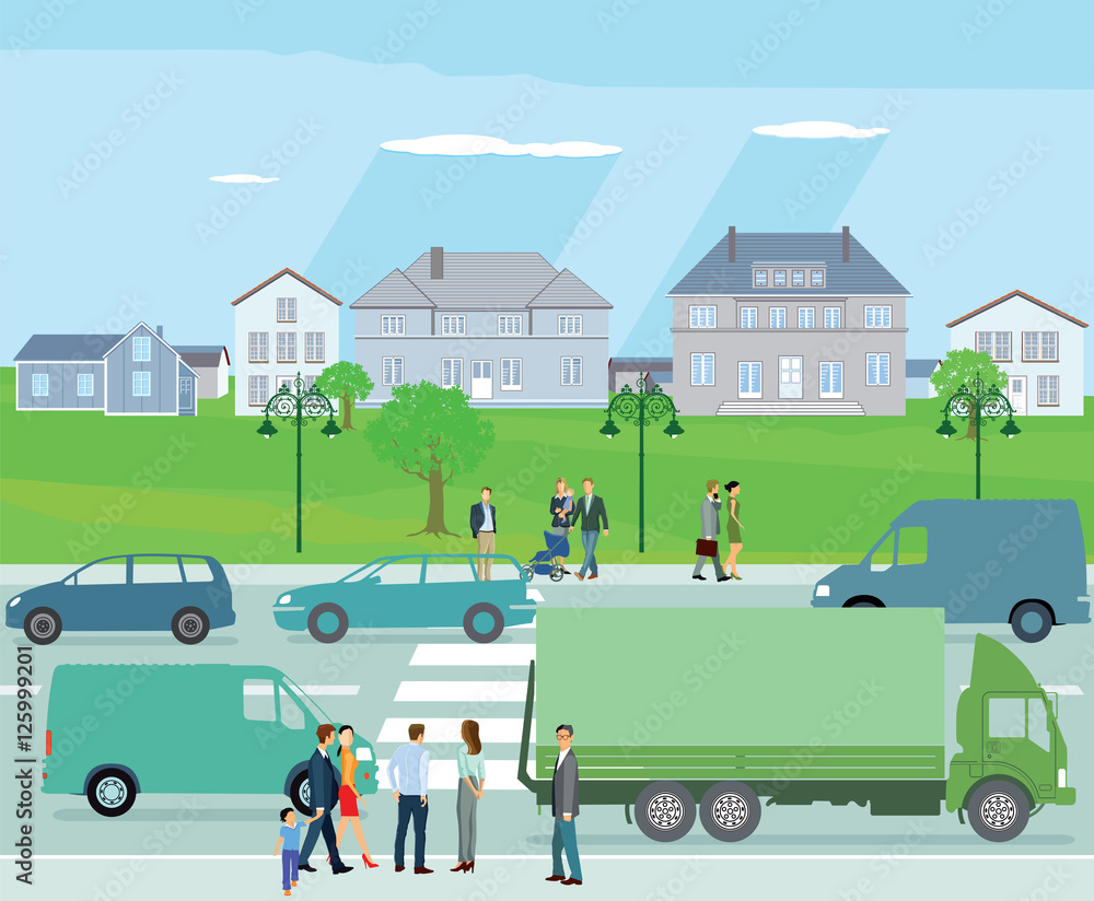 Verkehr mit Autos und Personen Verkehr mit Autos und Personen