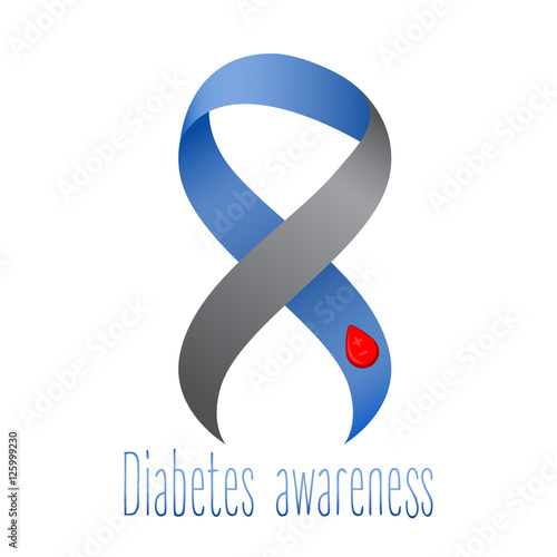 Gray ribbon. Blood drop. Blue circle. Symbol of as symbol and fight against diabetes. Medical illustration. Health care