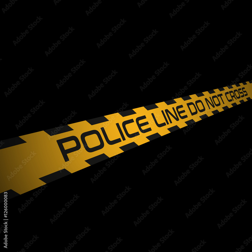 Police tape "Police line do not cross", vector illustration on dark  background Stock Vector | Adobe Stock