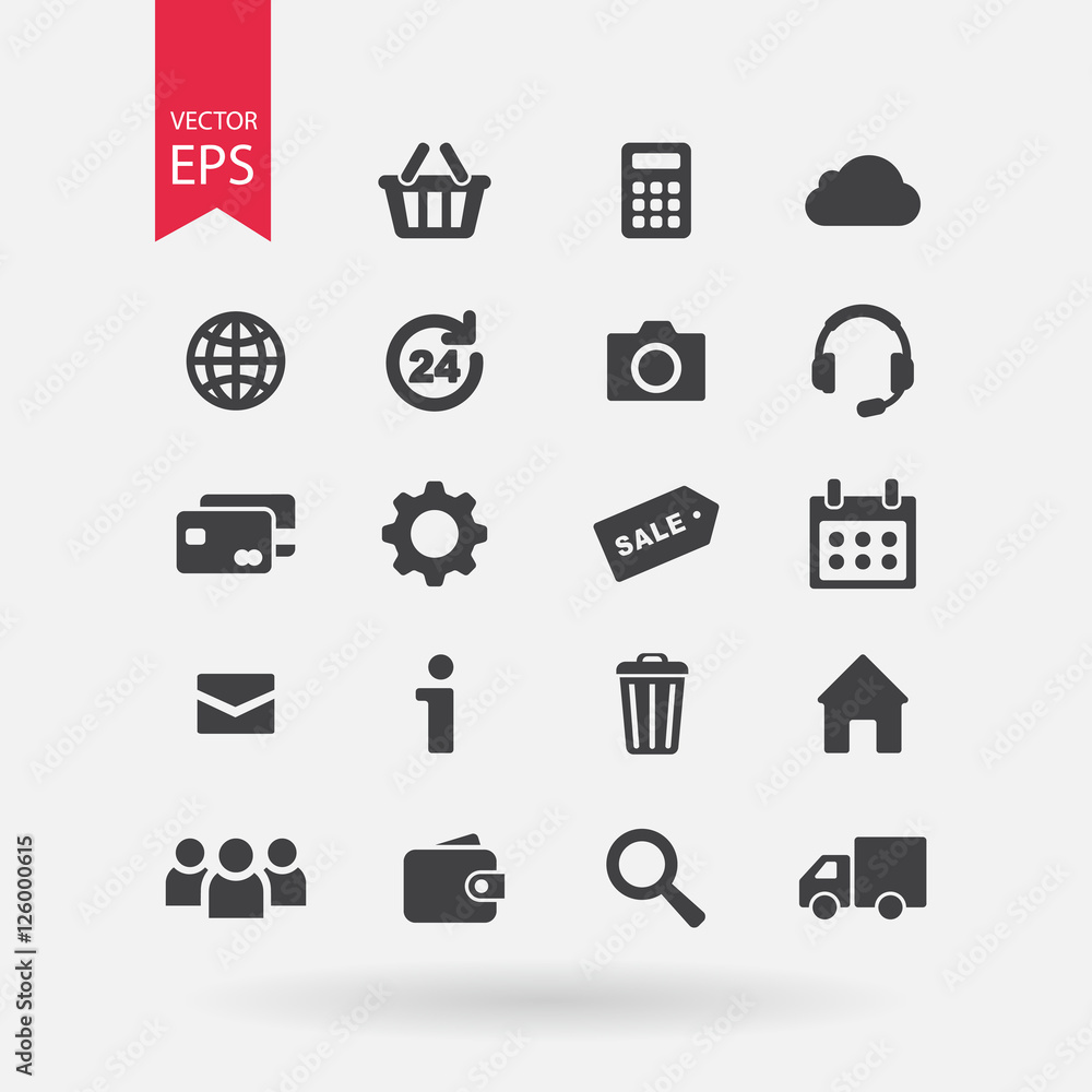 Web icons set isolated on white background. Universal media, communication buttons. Trendy modern Flat style for graphic design, logo, Web site, social media, UI, mobile app, EPS10