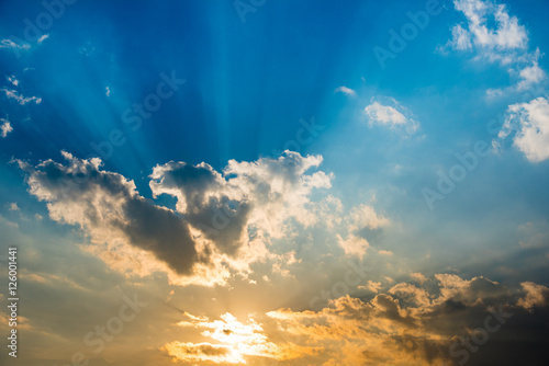 evening sky with sun beam light and cloud