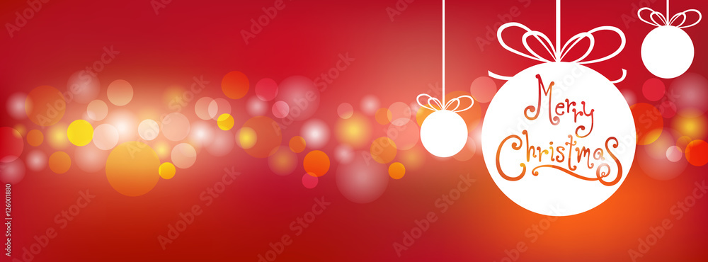 merry christmas calligraphy ball with bokeh background banner