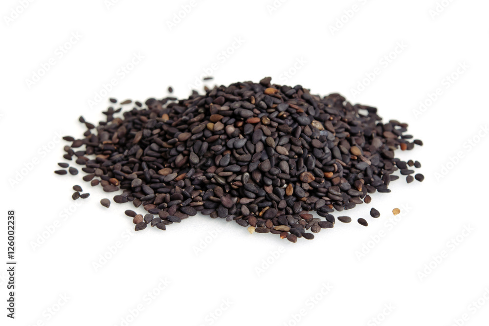 Pile of black sesame seeds isolated on white background Pile of black sesame seeds isolated on white background