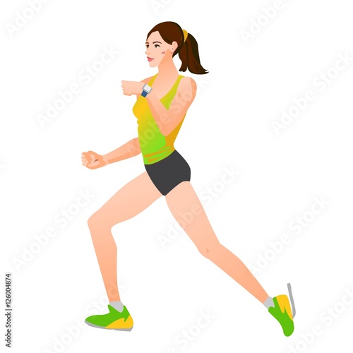 Smart watch vector illustration with fitness woman on isolated background