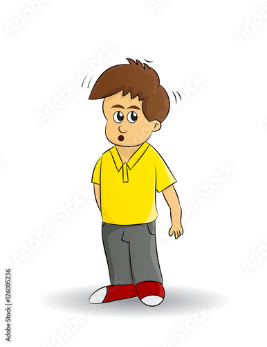 cartoon young boy skeptical Look on His Face