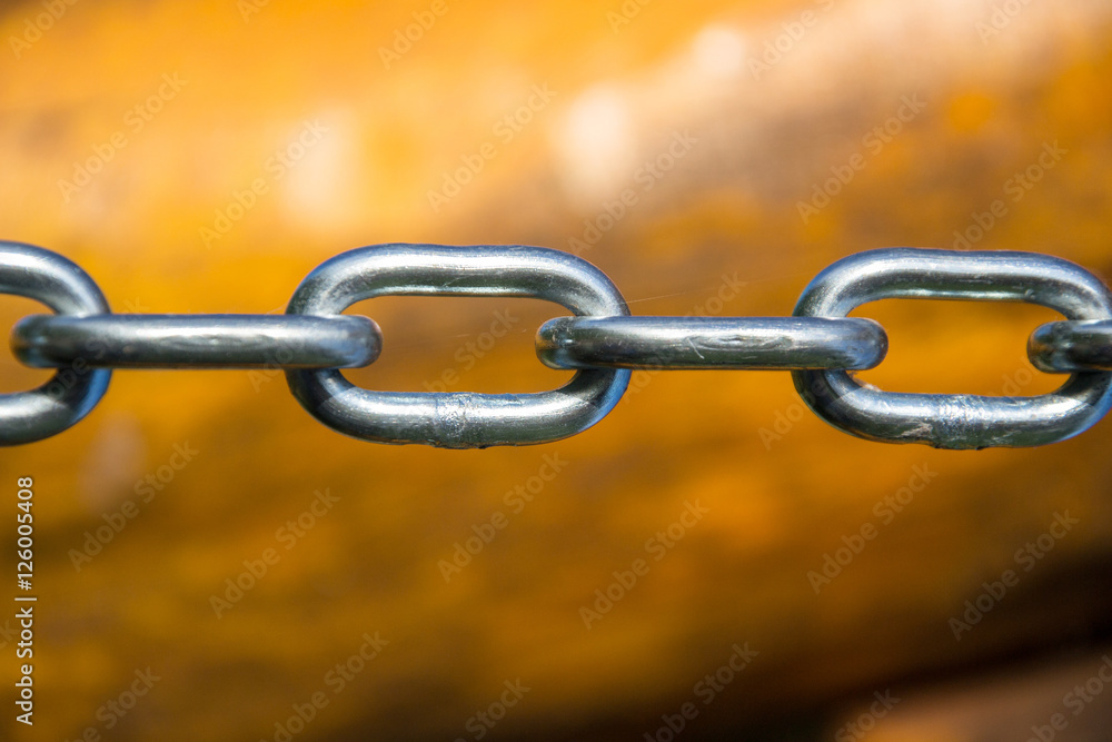 Close up of silver steel chain link Close up of silver steel chain link