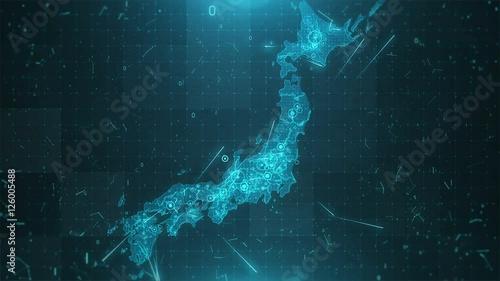 Japan Map Background Cities Connections 4K