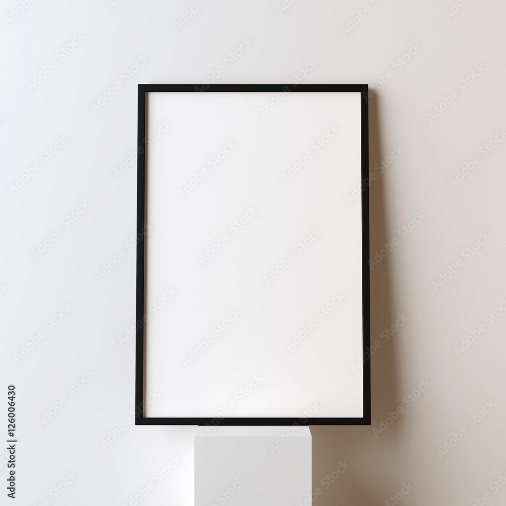 White canvas with black frame Mockup. Poster, 3d rendering White canvas with black frame Mockup. Poster, 3d rendering