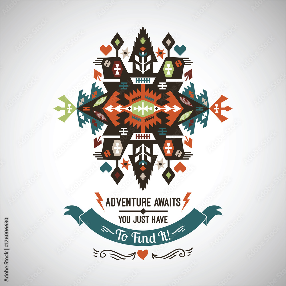 Vector colorful decorative element on native ethnic style