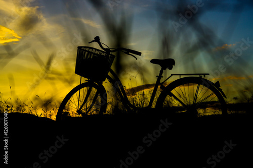 silhouette of bicycle retro style at sunset © lamyai