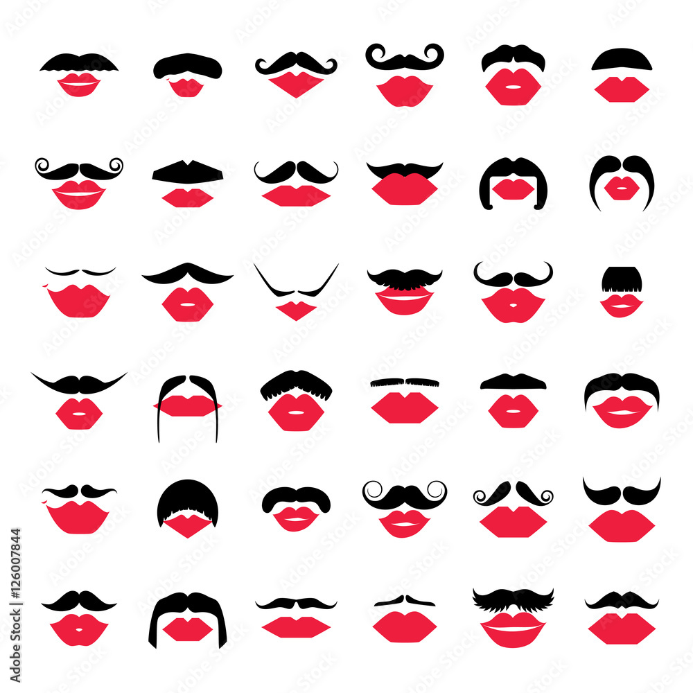 Ladies and gentlemen picture. Lips and mustaches seamless pattern.