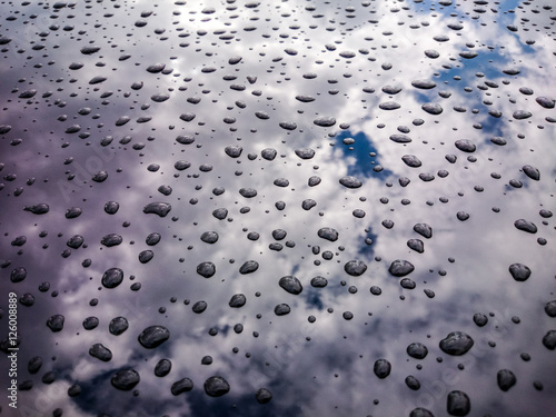 Raindrop on car with sky