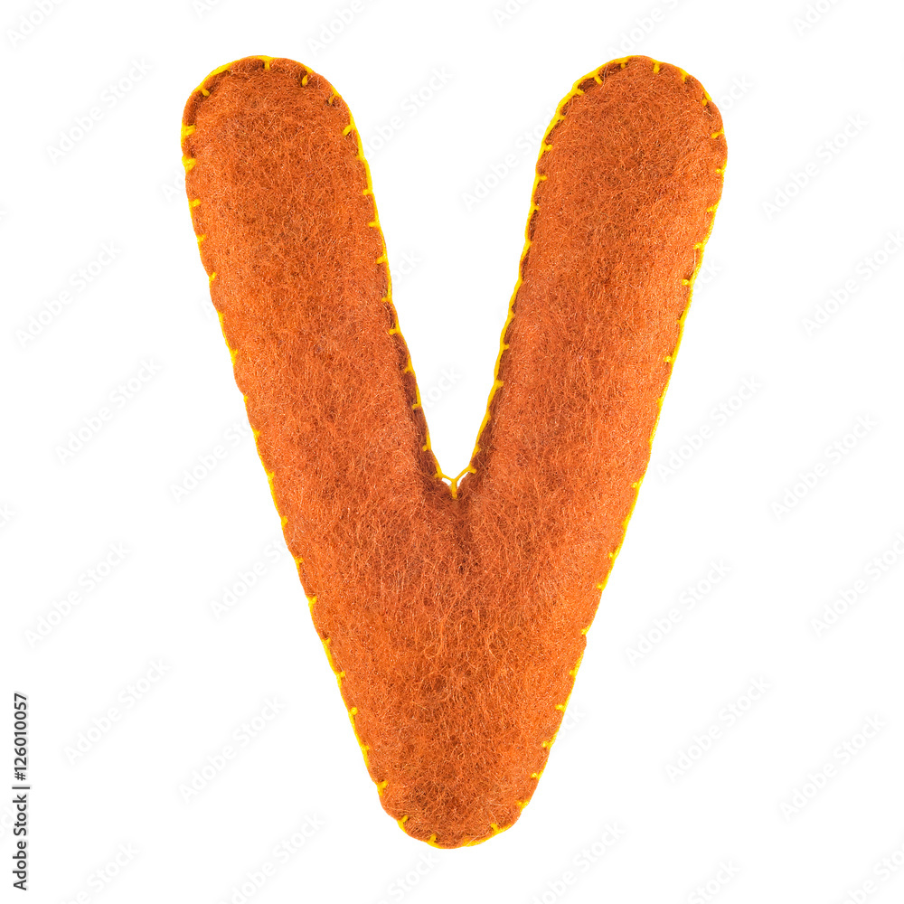 V- letter from felt. Collection of colorful handmade English alphabet isolate on white background V- letter from felt. Collection of colorful handmade English alphabet isolate on white background