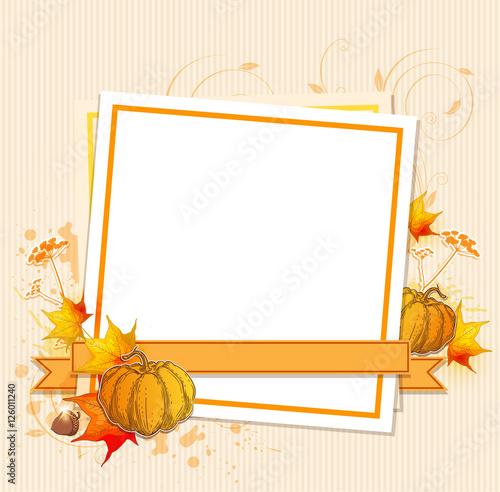 Frame with pumpkins and maple leaves