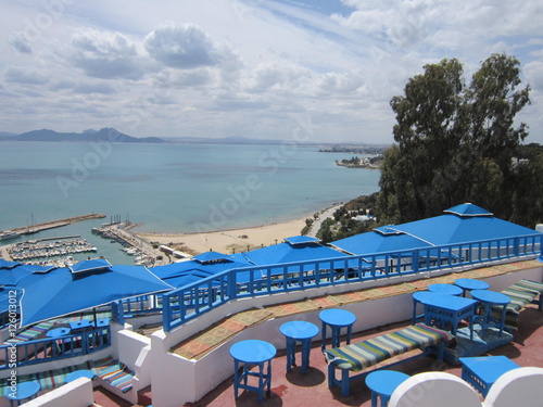 Вид на море с самой высокой точки в городке Сиди-абу-Саид в пригороде столицы Туниса