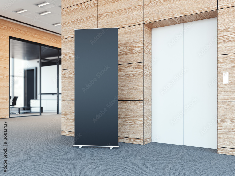 Fotografie Blank roll up bunner in modern office lobby. 3d rendering