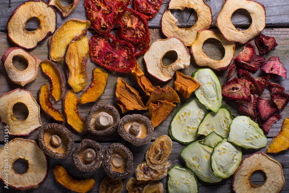 Fotografie Assorted dried preserved vegetables for snacks