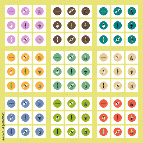 Collection of stylish vector icons in colorful circles body osteoarthritis