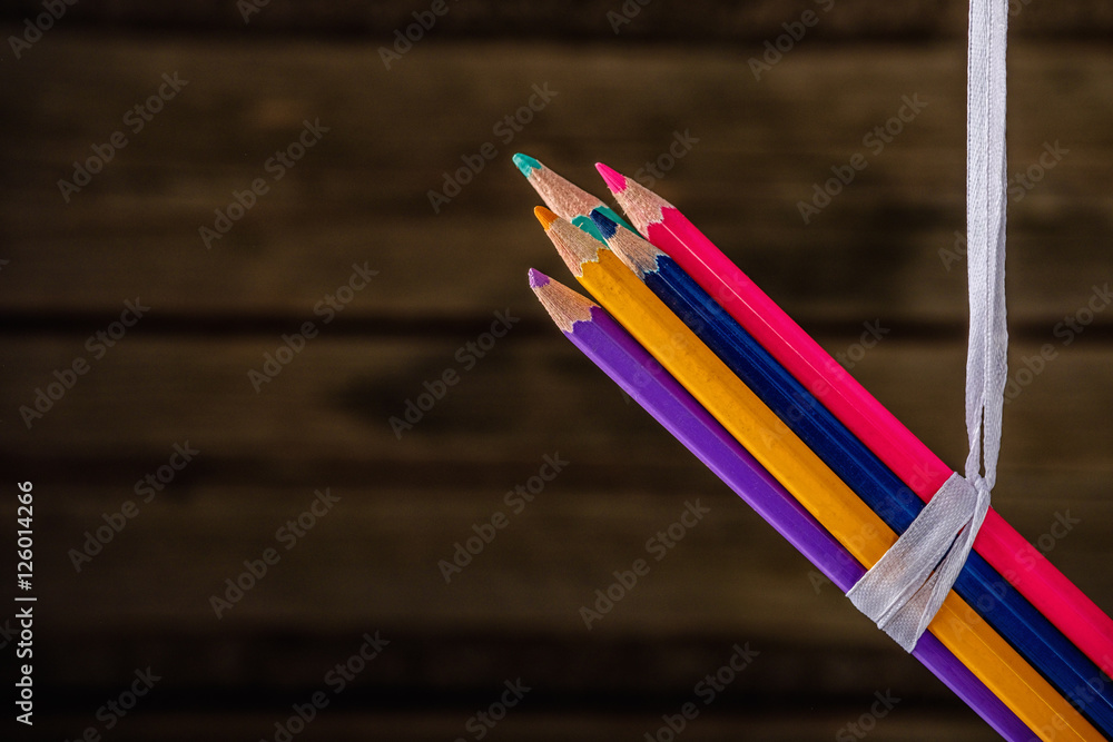 Colored pencils. Rustic. Close-up.