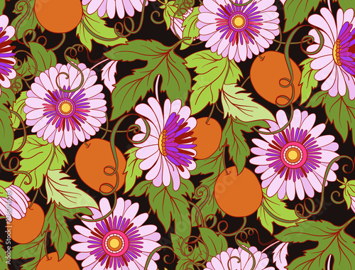 Passionflower floral seamless pattern. Pasiiflora Flower backgro