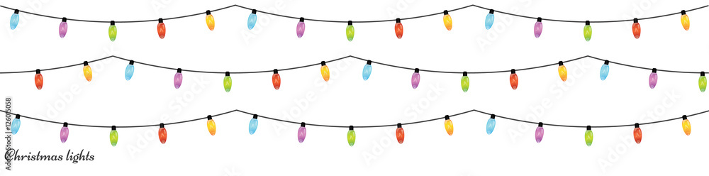 Christmas light bulbs. Xmas light strings - obrazy, fototapety, plakaty 