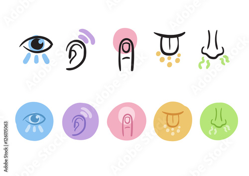 Hand drawn simple icons representing the five senses photo