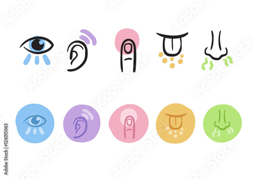 Hand drawn simple icons representing the five senses