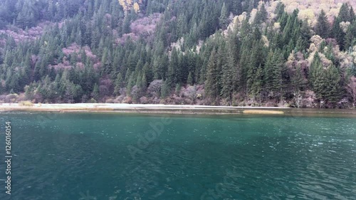 Beautiful landscape at Jiuzhaigou National Park  lake,pond and valley where is the UNESCO World Heritage in Sichuan , China in  Autumn  in November  located in  in  Tibetan-Qiang of Sichuan ,China photo