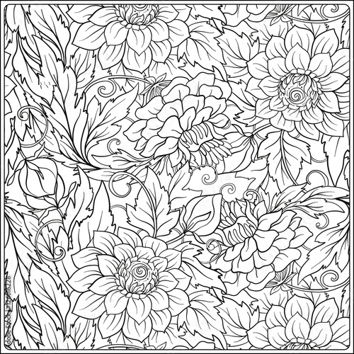 Floral pattern. Flower background. Coloring book for adult. Outline drawing coloring page.