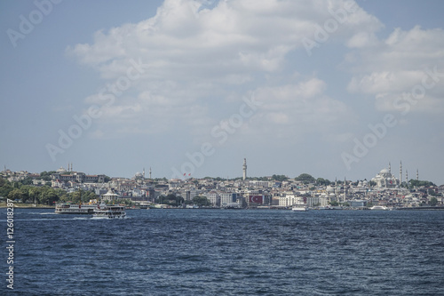 Panorama of Istanbul with sea view in Turkey.