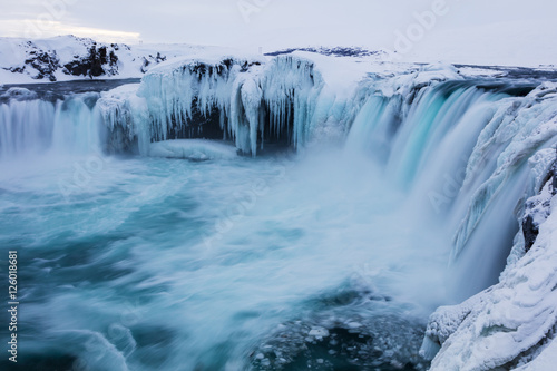 Godafoss Waterfall Winter Landscape