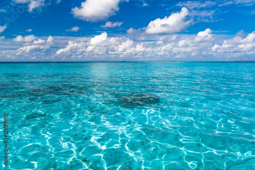 Sea, ocean, sky, clouds. Seascape and blue lagoon in Maldives