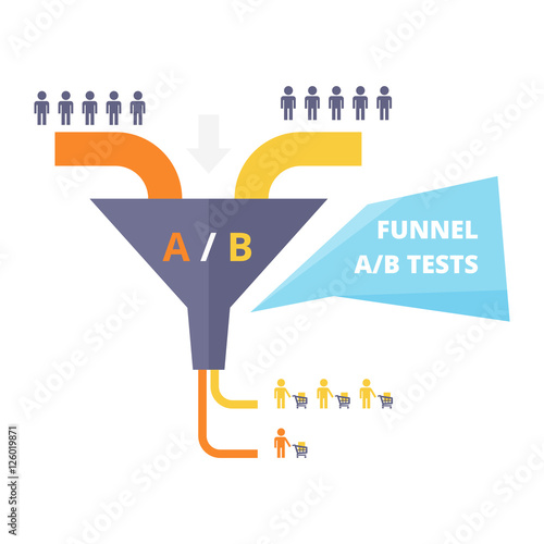 Sales funnel optimization work. Testing in internet marketing - business concept.  AB test - vector illustration.