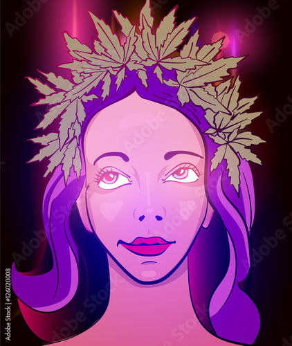 Girl with wreath of marijuana leafs vector image