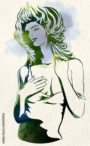 Woman dreams watercolor style