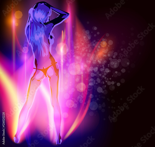 Woman dancer, blue light as flame