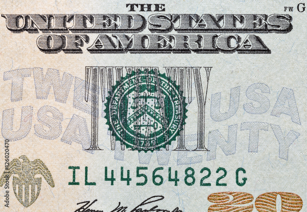 Obraz premium US twenty dollars bill closeup macro
