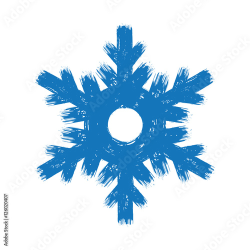 Winter hand drawn grunge blue brush stroke isolated snowflake
