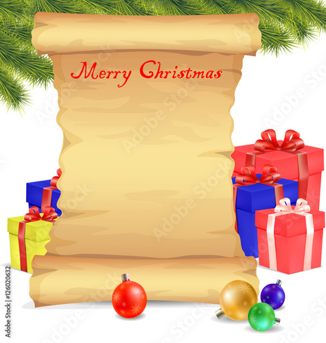 Merry Christmas Blank scroll paper on white background
