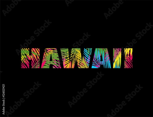 Hawaii print with colorful palm leaves
