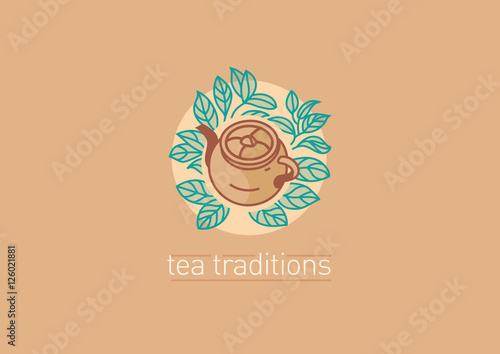 Tea traditions. Teapot and Tea grenn or black leaves