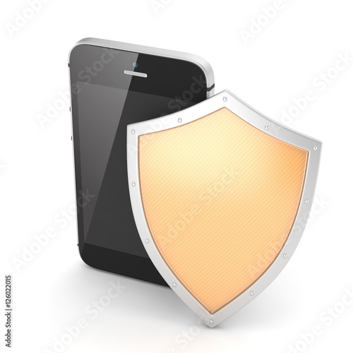 Smartphone and shield on white, security concept. 3d rendering. Free Download Smartphone and shield on white, security concept. 3d rendering. - GFXLoad
