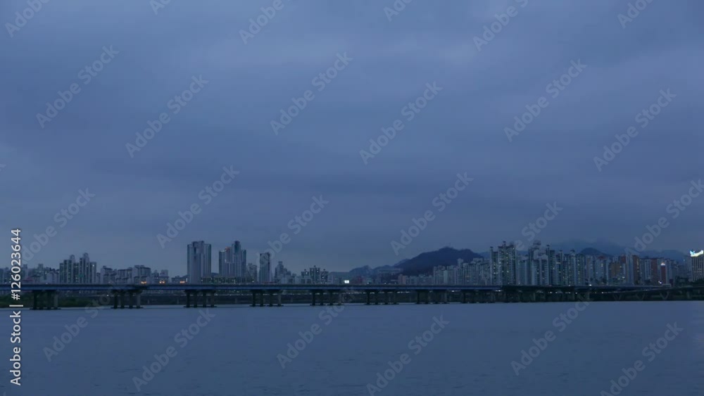South Korea Seoul city skyline river time lapse South Korea Seoul city skyline river time lapse