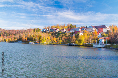 Beautiful town of Fuzine on Lake Bajer, Gorski kotar, Croatia, in autumn 