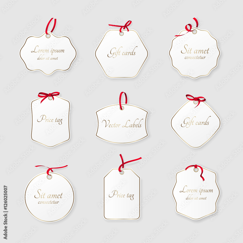 Set of paper labels with ribbons for design gift cards, price and sale ...