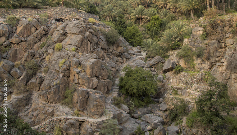 walking path in Misfat al Abereen in Nizwa, Oman