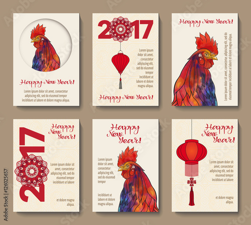 Rooster. 2017 Happy New Year. Banners Set