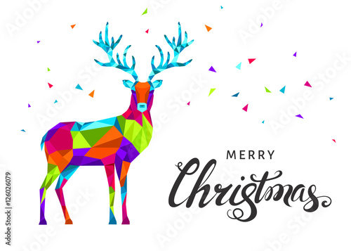 Christmas low poly colorful triangle reindeer.