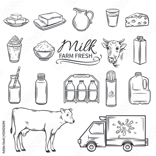 Set Hand drawn decorative milk icons