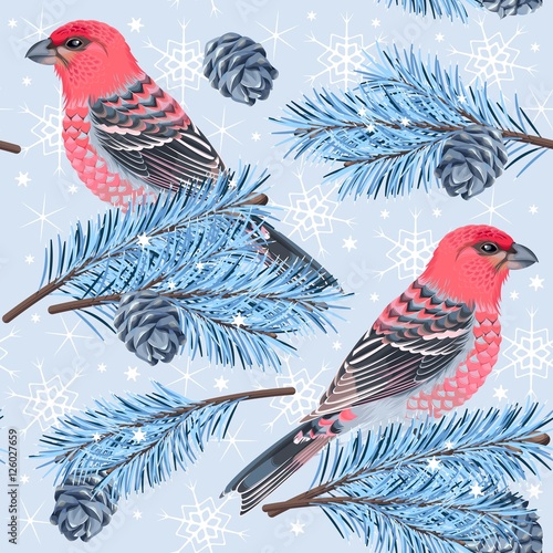 Seamless birds and spruce